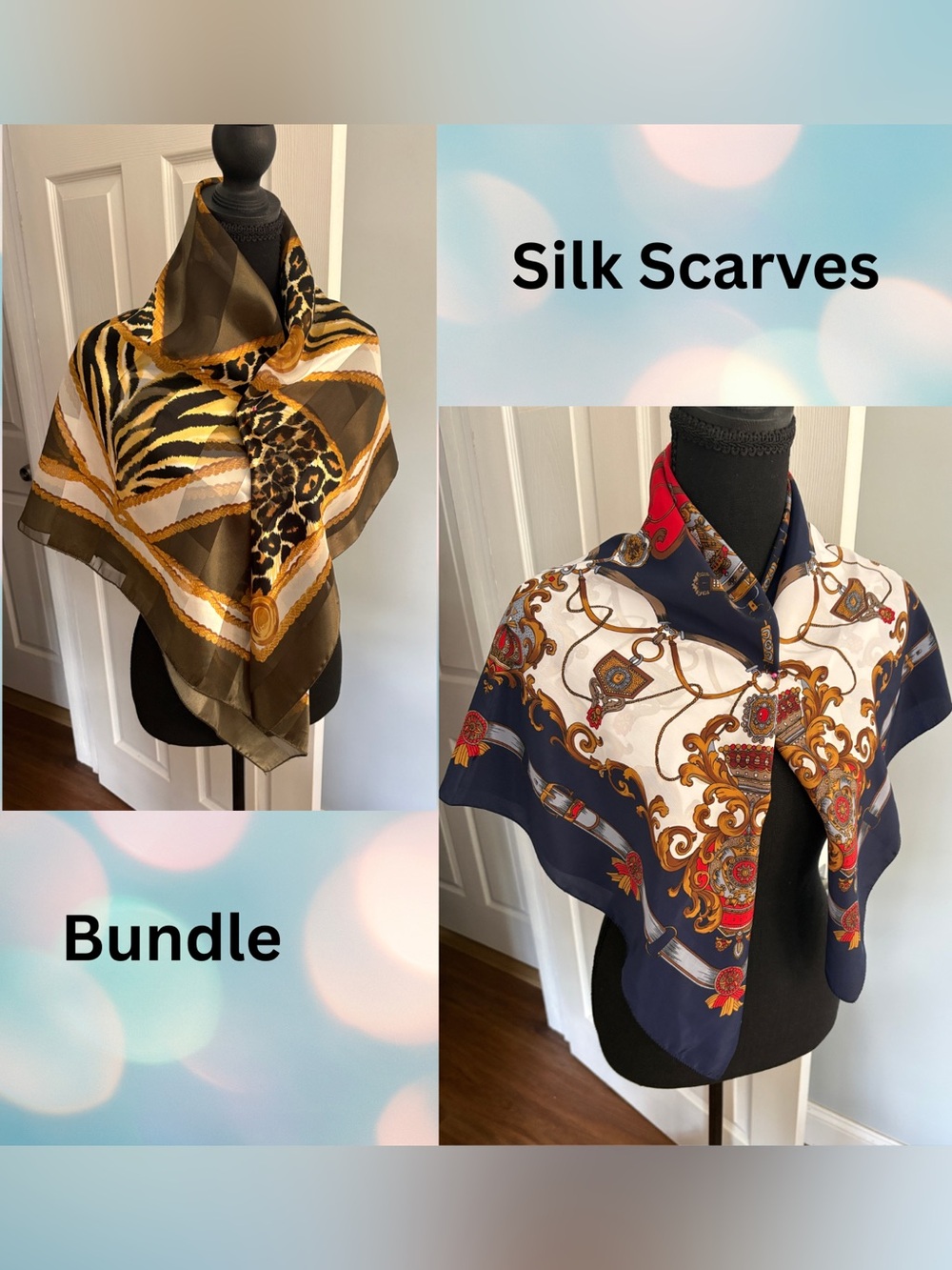 Luxury Silk Scarf Bundle | Animal Print & Baroque Chain Print Scarves
